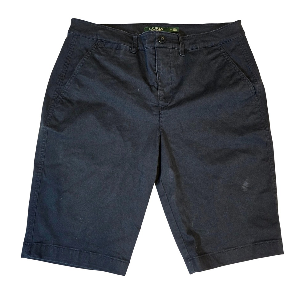Lauren Ralph‎ Lauren Womens Navy Blue Chino Bermuda Shorts Cotton Stretch 10